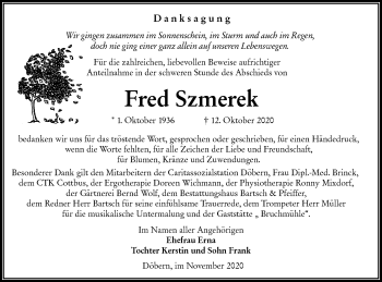 Traueranzeige von Fred Szmerek von lausitzer_rundschau