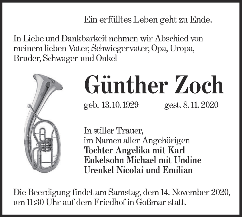 Traueranzeige für Günther Zoch vom 11.11.2020 aus lausitzer_rundschau