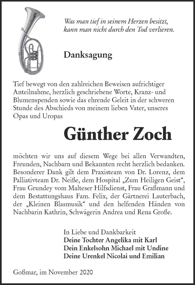  Traueranzeige für Günther Zoch vom 21.11.2020 aus lausitzer_rundschau