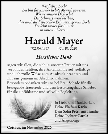 Traueranzeige von Harald Mayer von lausitzer_rundschau