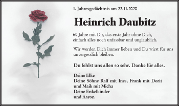 Traueranzeige von Heinrich Daubitz von lausitzer_rundschau