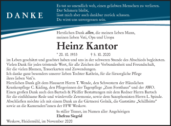 Traueranzeige von Heinz Kantor von lausitzer_rundschau