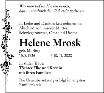 Traueranzeige von Helene Mrosk von lausitzer_rundschau
