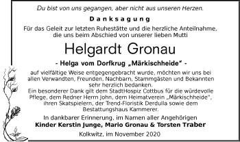 Traueranzeige von Helgardt Gronau von lausitzer_rundschau
