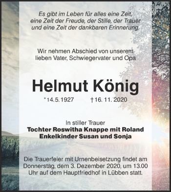 Traueranzeige von Helmut König von lausitzer_rundschau