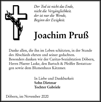 Traueranzeige von Joachim Pruß von lausitzer_rundschau