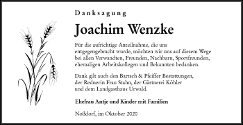 Traueranzeige von Joachim Wenzke von lausitzer_rundschau