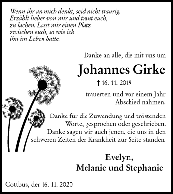 Traueranzeige von Johannes Girke von lausitzer_rundschau