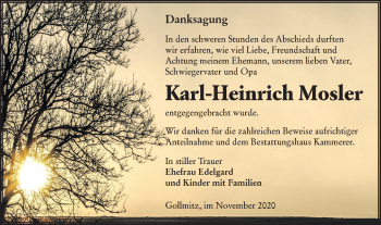 Traueranzeige von Karl-Heinrich Mosler von lausitzer_rundschau
