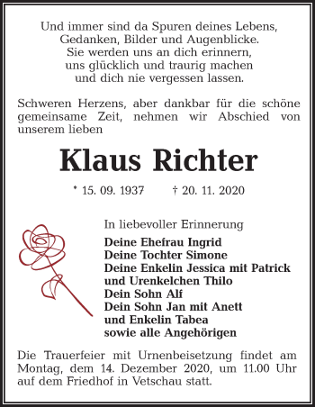 Traueranzeige von Klaus Richter von lausitzer_rundschau