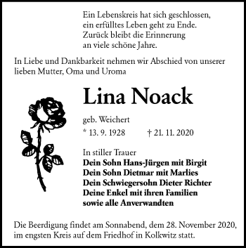 Traueranzeige von Lina Noack von lausitzer_rundschau