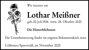 Traueranzeige von Lothar Meißner von lausitzer_rundschau