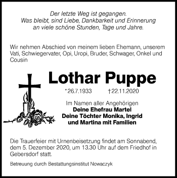 Traueranzeige von Lothar Puppe von lausitzer_rundschau