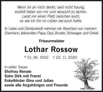 Traueranzeige von Lothar Rossow von lausitzer_rundschau