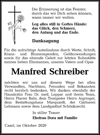 Traueranzeige von Manfred Schreiber von lausitzer_rundschau