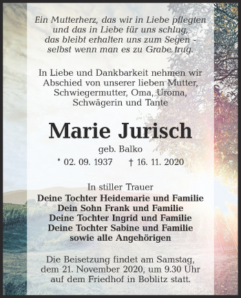 Traueranzeige von Marie Jurisch von lausitzer_rundschau