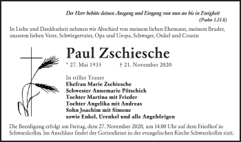 Traueranzeige von Paul Zschiesche von lausitzer_rundschau