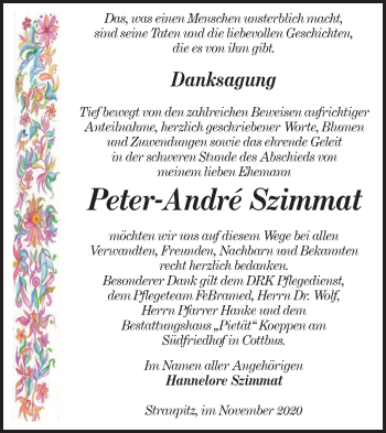Traueranzeige von Peter-André Szimmat von lausitzer_rundschau