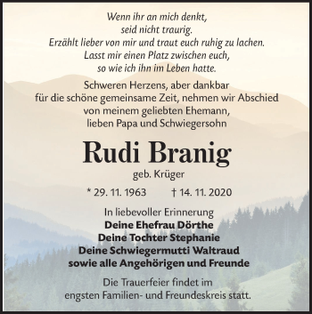 Traueranzeige von Rudi Branig von lausitzer_rundschau