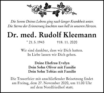 Traueranzeige von Rudolf Kleemann von lausitzer_rundschau