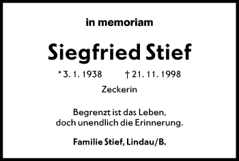 Traueranzeige von Siegfried Stief von lausitzer_rundschau