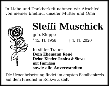 Traueranzeige von Steffi Muschick von lausitzer_rundschau