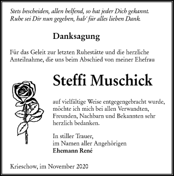 Traueranzeige von Steffi Muschick von lausitzer_rundschau