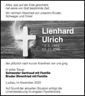 Traueranzeige von Ulrich Lienhard von lausitzer_rundschau