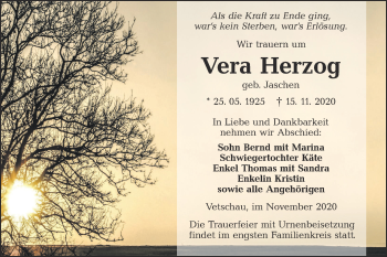 Traueranzeige von Vera Herzog von lausitzer_rundschau