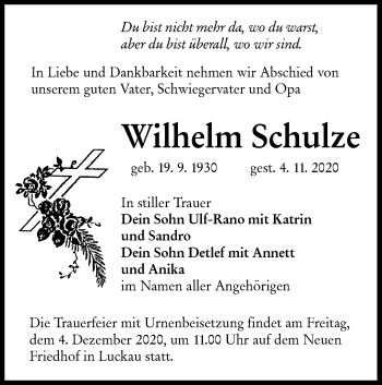 Traueranzeige von Wilhelm Schulze von lausitzer_rundschau
