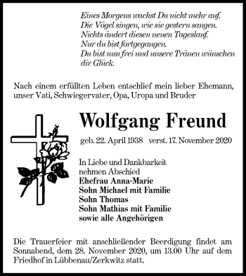 Traueranzeige von Wolfgang Freund von lausitzer_rundschau
