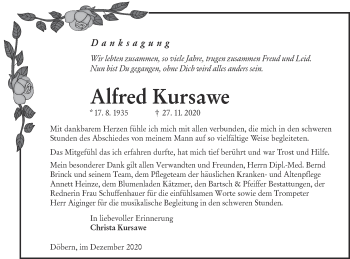 Traueranzeige von Alfred Kursawe von lausitzer_rundschau