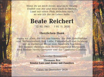 Traueranzeige von Beate Reichert von lausitzer_rundschau