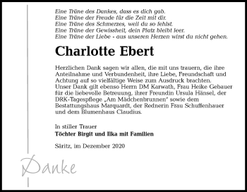 Traueranzeige von Charlotte Ebert von lausitzer_rundschau