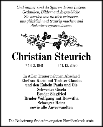 Traueranzeige von Christian Steurich von lausitzer_rundschau
