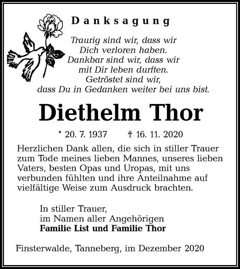  Traueranzeige für Diethelm Thor vom 12.12.2020 aus lausitzer_rundschau