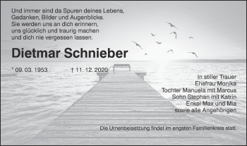 Traueranzeige von Dietmar Schnieber von lausitzer_rundschau