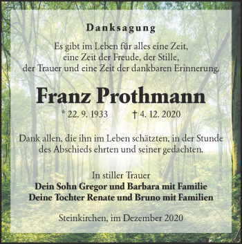 Traueranzeige von Franz Prothmann von lausitzer_rundschau