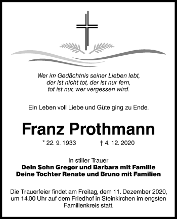Traueranzeige von Franz Prothmann von lausitzer_rundschau