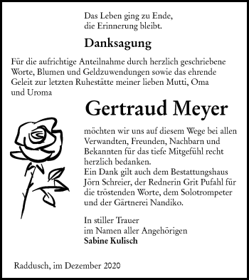 Traueranzeige von Gertraud Meyer von lausitzer_rundschau