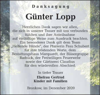 Traueranzeige von Günter Lopp von lausitzer_rundschau