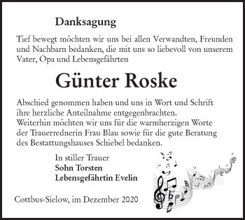 Traueranzeige von Günter Roske von lausitzer_rundschau
