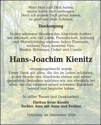 Traueranzeige von Hans-Joachim Kienitz von lausitzer_rundschau