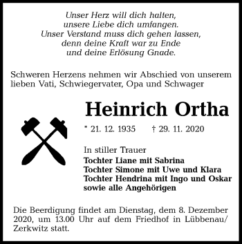 Traueranzeige von Heinrich Ortha von lausitzer_rundschau