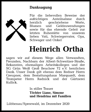 Traueranzeige von Heinrich Ortha von lausitzer_rundschau