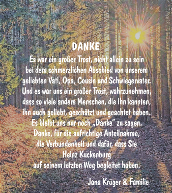 Traueranzeige von Heinz Kuckenberg von lausitzer_rundschau