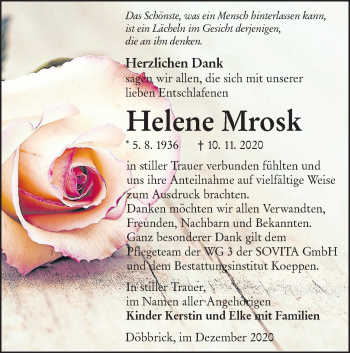 Traueranzeige von Helene Mrosk von lausitzer_rundschau