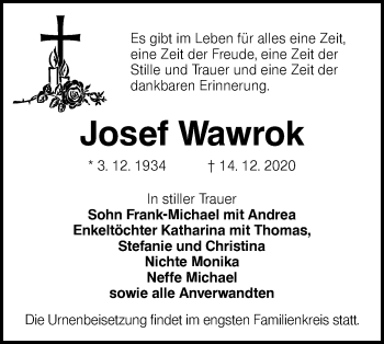 Traueranzeige von Josef Wawrok von lausitzer_rundschau