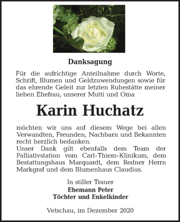 Traueranzeige von Karin Huchatz von lausitzer_rundschau