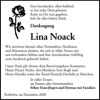 Traueranzeige von Lina Noack von lausitzer_rundschau